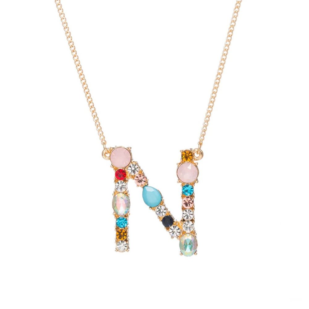 Multi Color Large Initial Letter "N" Name Necklace